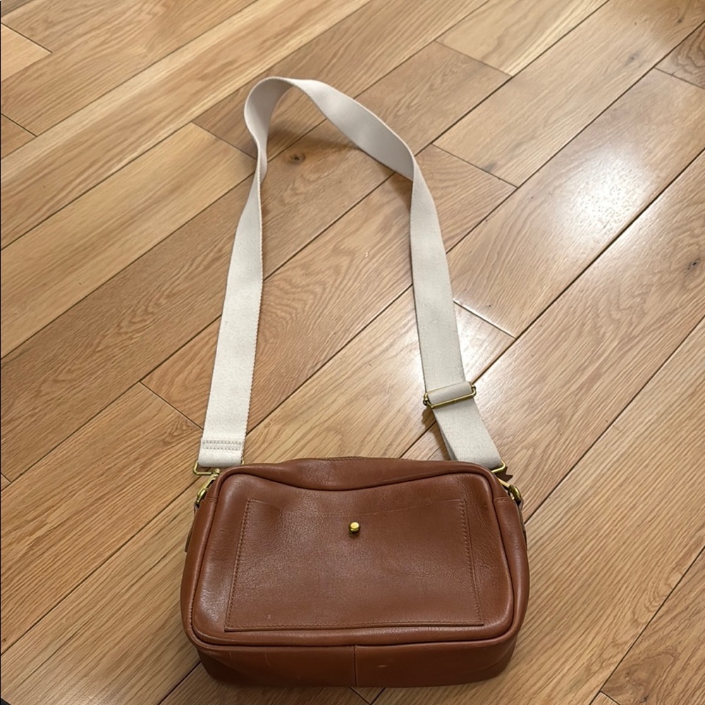 Madewell Brown Leather Crossbody Bag with Cream Strap